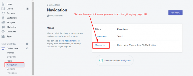 How to add gift registry page link in navigation menu? | aaaecommerce | aaaecommerce